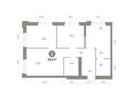 Продается 3-комнатная квартира ЖК Город на озере, 68.35  м&sup2;, 13960000 рублей