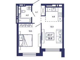Продается 2-комнатная квартира ЖК Сподвижники, дом 2, 38.8  м&sup2;, 5400000 рублей
