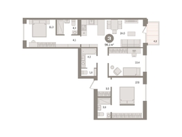 Продается 3-комнатная квартира ЖК Пшеница, дом 2.2, 96.12  м&sup2;, 13140000 рублей