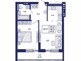 Продается 2-комнатная квартира ЖК Горизонт, дом 2, 41.8  м&sup2;, 7850000 рублей