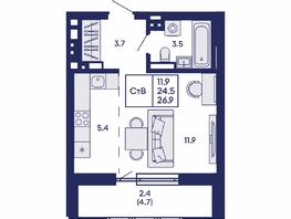 Продается Студия ЖК Горизонт, дом 2, 26.9  м&sup2;, 7500000 рублей