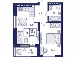 Продается 1-комнатная квартира ЖК Сила леса, корп 1, 39.7  м&sup2;, 6900000 рублей