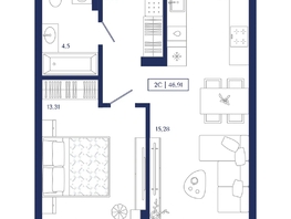 Продается 1-комнатная квартира ЖК Юнити Центр, 46.91  м&sup2;, 11740000 рублей