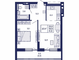 Продается 2-комнатная квартира ЖК Горизонт, дом 2, 41.8  м&sup2;, 7950000 рублей
