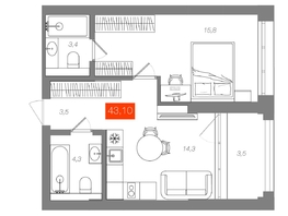 Продается 1-комнатная квартира  Квартал ЩА, сек 2.1, 43.1  м&sup2;, 8990000 рублей