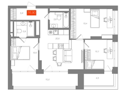 Продается 3-комнатная квартира  Квартал ЩА, сек 2.1, 76.9  м&sup2;, 15790000 рублей