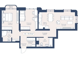 Продается 2-комнатная квартира ЖК Виларт, дом 2, 70.18  м&sup2;, 14400000 рублей
