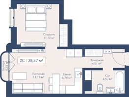 Продается 1-комнатная квартира ЖК Виларт, дом 2, 38.33  м&sup2;, 10000000 рублей