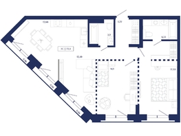 Продается 2-комнатная квартира ЖК Юнити Центр, 77.5  м&sup2;, 18100000 рублей