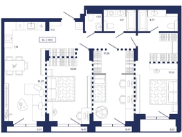 Продается 3-комнатная квартира ЖК Юнити Центр, 100.1  м&sup2;, 19900000 рублей