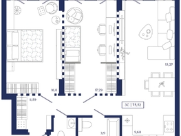 Продается 2-комнатная квартира ЖК Юнити Центр, 75.52  м&sup2;, 17700000 рублей