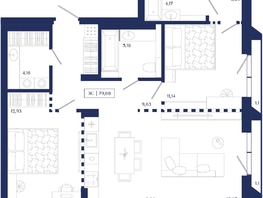 Продается 2-комнатная квартира ЖК Юнити Центр, 79.08  м&sup2;, 18800000 рублей