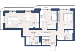 Продается 2-комнатная квартира ЖК Виларт, дом 2, 69.07  м&sup2;, 14900000 рублей