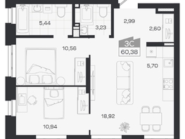 Продается 3-комнатная квартира ЖК Квартал 54, дом 1, 60.74  м&sup2;, 9915000 рублей