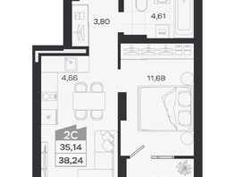 Продается 2-комнатная квартира ЖК Квартал 54, дом 1, 35.14  м&sup2;, 6547000 рублей