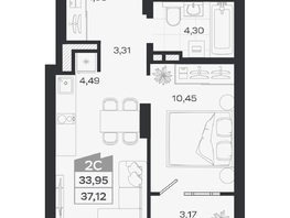 Продается 2-комнатная квартира ЖК Квартал 54, дом 1, 33.93  м&sup2;, 7204000 рублей