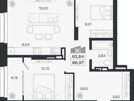 Продается 3-комнатная квартира ЖК Квартал 54, дом 1, 62.82  м&sup2;, 10917000 рублей