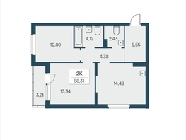 Продается 2-комнатная квартира ЖК Расцветай на Зорге, дом 4, 58.31  м&sup2;, 6450000 рублей