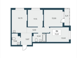 Продается 3-комнатная квартира ЖК Расцветай на Зорге, дом 4, 75.81  м&sup2;, 7800000 рублей