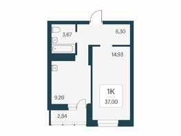 Продается 1-комнатная квартира ЖК Расцветай на Бугринской роще, 37  м&sup2;, 5934000 рублей