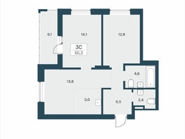 Продается 3-комнатная квартира ЖК Расцветай на Учительской, 65.3  м&sup2;, 9950000 рублей