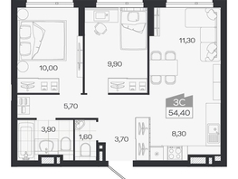 Продается 3-комнатная квартира ЖК Ясный берег, дом 33, 54.4  м&sup2;, 9057000 рублей