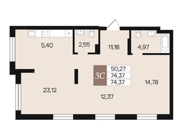 Продается 3-комнатная квартира ЖК Роза ветров, 74.37  м&sup2;, 12870000 рублей