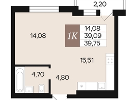 Продается 1-комнатная квартира ЖК Роза ветров, 39.75  м&sup2;, 6118250 рублей