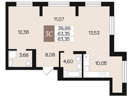 Продается 3-комнатная квартира ЖК Роза ветров, 63.35  м&sup2;, 8830650 рублей
