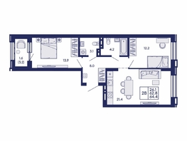 Продается 2-комнатная квартира ЖК Сила леса, корп 2, 64.4  м&sup2;, 9300000 рублей
