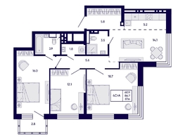 Продается 4-комнатная квартира ЖК Цитатум, 87.6  м&sup2;, 14650000 рублей