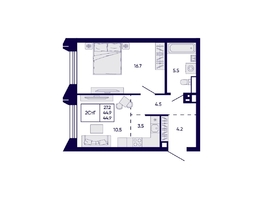 Продается 2-комнатная квартира ЖК Цитатум, 44.9  м&sup2;, 8040000 рублей