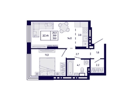 Продается 2-комнатная квартира ЖК Цитатум, 39.9  м&sup2;, 7250000 рублей