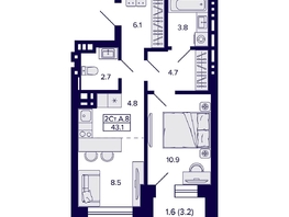 Продается 2-комнатная квартира ЖК Сподвижники, дом 1, 43.1  м&sup2;, 6500000 рублей