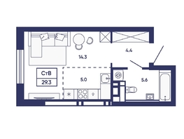 Продается Студия ЖК Сподвижники, дом 2, 29.3  м&sup2;, 4000000 рублей
