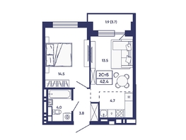 Продается 2-комнатная квартира ЖК Сподвижники, дом 2, 42.4  м&sup2;, 5600000 рублей