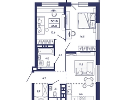 Продается 3-комнатная квартира ЖК Сподвижники, дом 2, 65.8  м&sup2;, 7250000 рублей