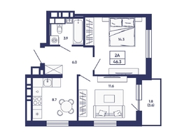 Продается 2-комнатная квартира ЖК Сподвижники, дом 3, 46.3  м&sup2;, 7400000 рублей