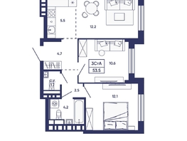 Продается 3-комнатная квартира ЖК Сподвижники, дом 3, 53.5  м&sup2;, 6850000 рублей