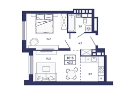 Продается 2-комнатная квартира ЖК Сподвижники, дом 3, 43.2  м&sup2;, 5850000 рублей