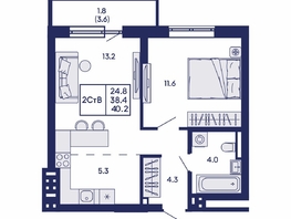 Продается 2-комнатная квартира ЖК Горизонт, дом 2, 40.2  м&sup2;, 7250000 рублей