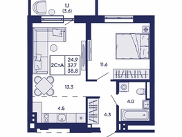 Продается 2-комнатная квартира ЖК Горизонт, дом 2, 38.8  м&sup2;, 7400000 рублей