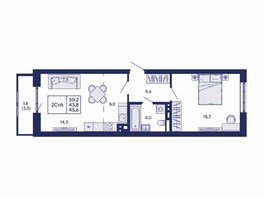 Продается 2-комнатная квартира ЖК Горизонт, дом 2, 45.6  м&sup2;, 8200000 рублей