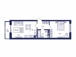 Продается 2-комнатная квартира ЖК Горизонт, дом 2, 45.6  м&sup2;, 8250000 рублей
