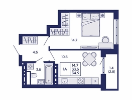 Продается 1-комнатная квартира ЖК Горизонт, дом 2, 34.9  м&sup2;, 6250000 рублей