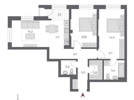 Продается 3-комнатная квартира ЖК ОСКАР, дом 2, 80.5  м&sup2;, 15090000 рублей