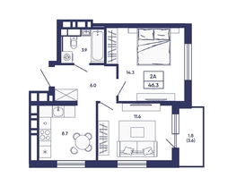 Продается 2-комнатная квартира ЖК Сподвижники, дом 3, 46.3  м&sup2;, 7350000 рублей