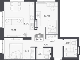 Продается 3-комнатная квартира ЖК Квартал 54, дом 1, 54.34  м&sup2;, 8719000 рублей