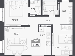 Продается 3-комнатная квартира ЖК Квартал 54, дом 1, 57.93  м&sup2;, 10340000 рублей