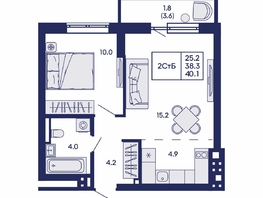 Продается 2-комнатная квартира ЖК Горизонт, дом 2, 40.1  м&sup2;, 7400000 рублей
